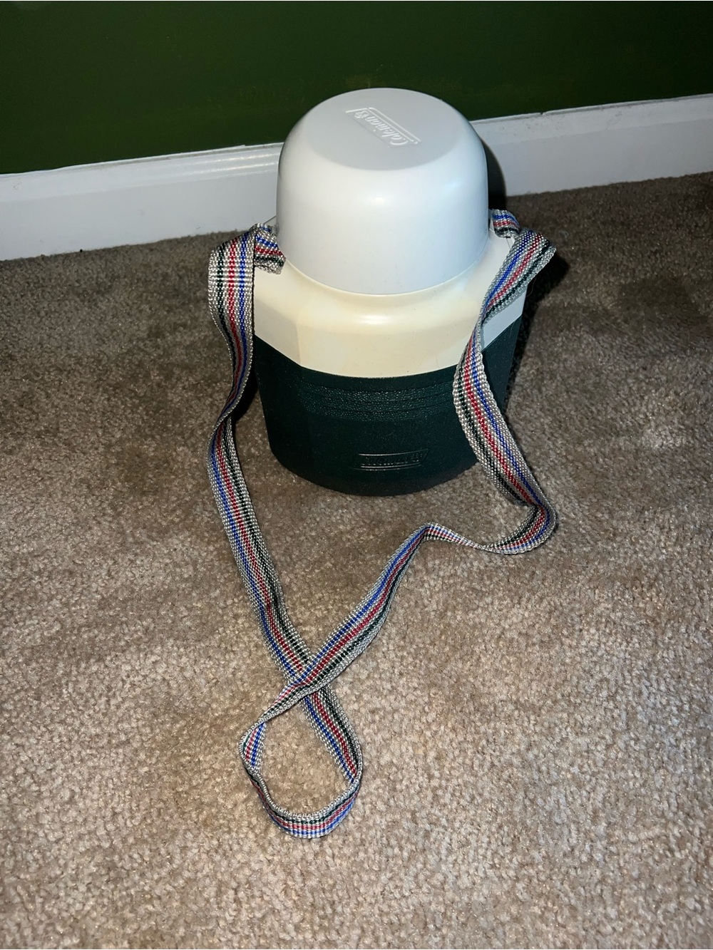 Coleman Green and Cream Insulated Water Carrier with Striped Strap